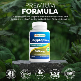 Vue du dos de la bouteille Best Naturals L-Tryptophan