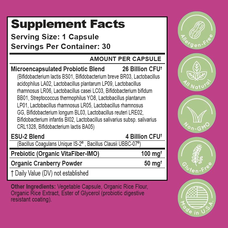 Vue du dos du flacon d'Essential Source Triactive Biotics