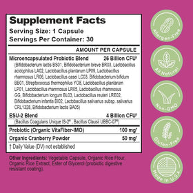 Vue du dos du flacon d'Essential Source Triactive Biotics