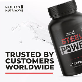 Vue du dos du flacon de Steel Power Nature’s NutriWave avec informations nutritionnelles