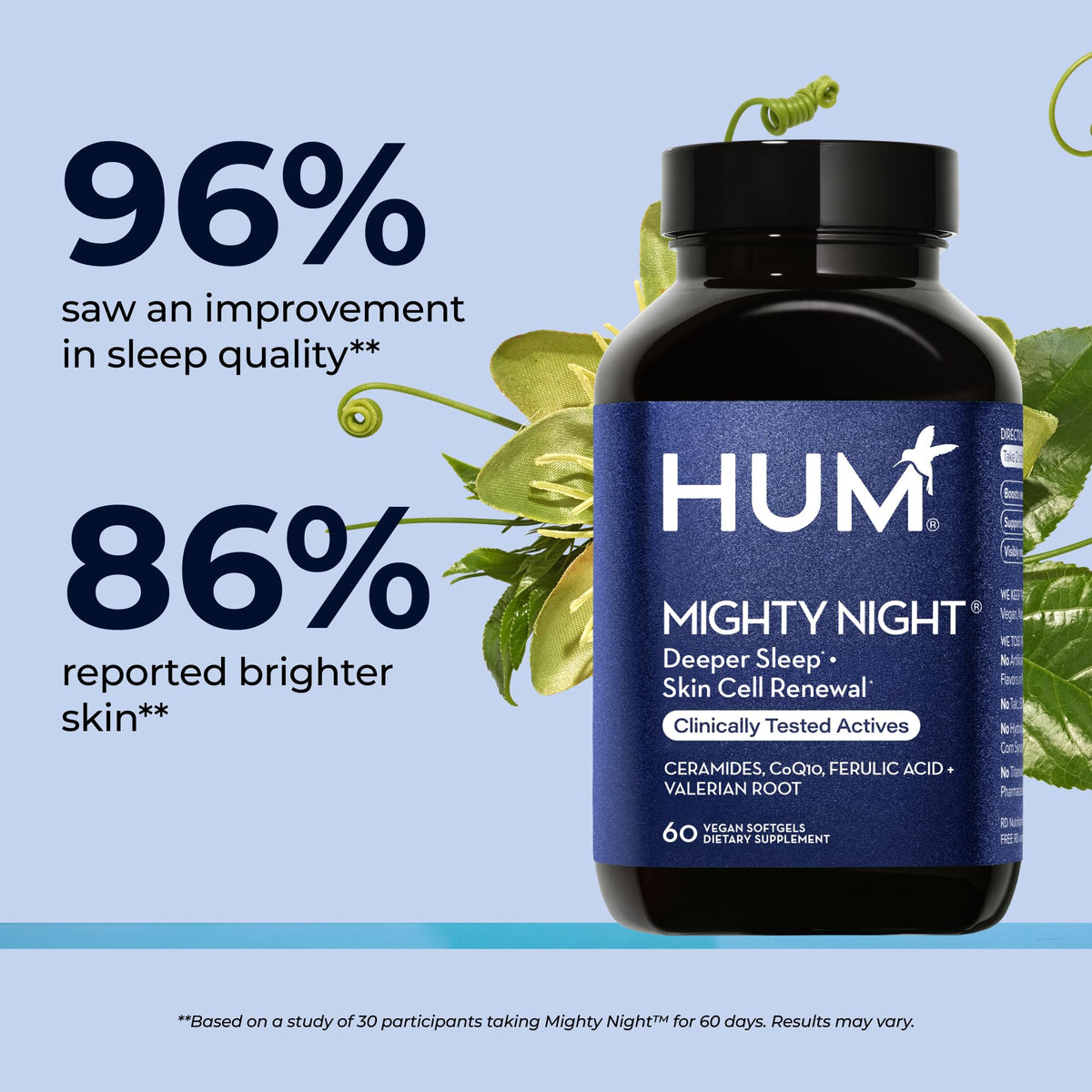 Vue du dos du flacon HUM Mighty Night avec informations nutritionnelles