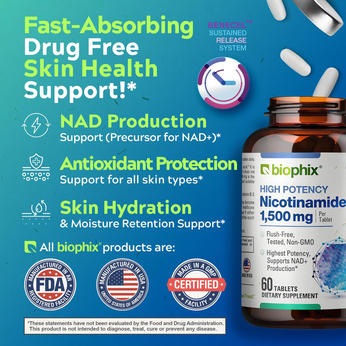 vue du dosage de biophix B-3 Nicotinamide 1500 mg