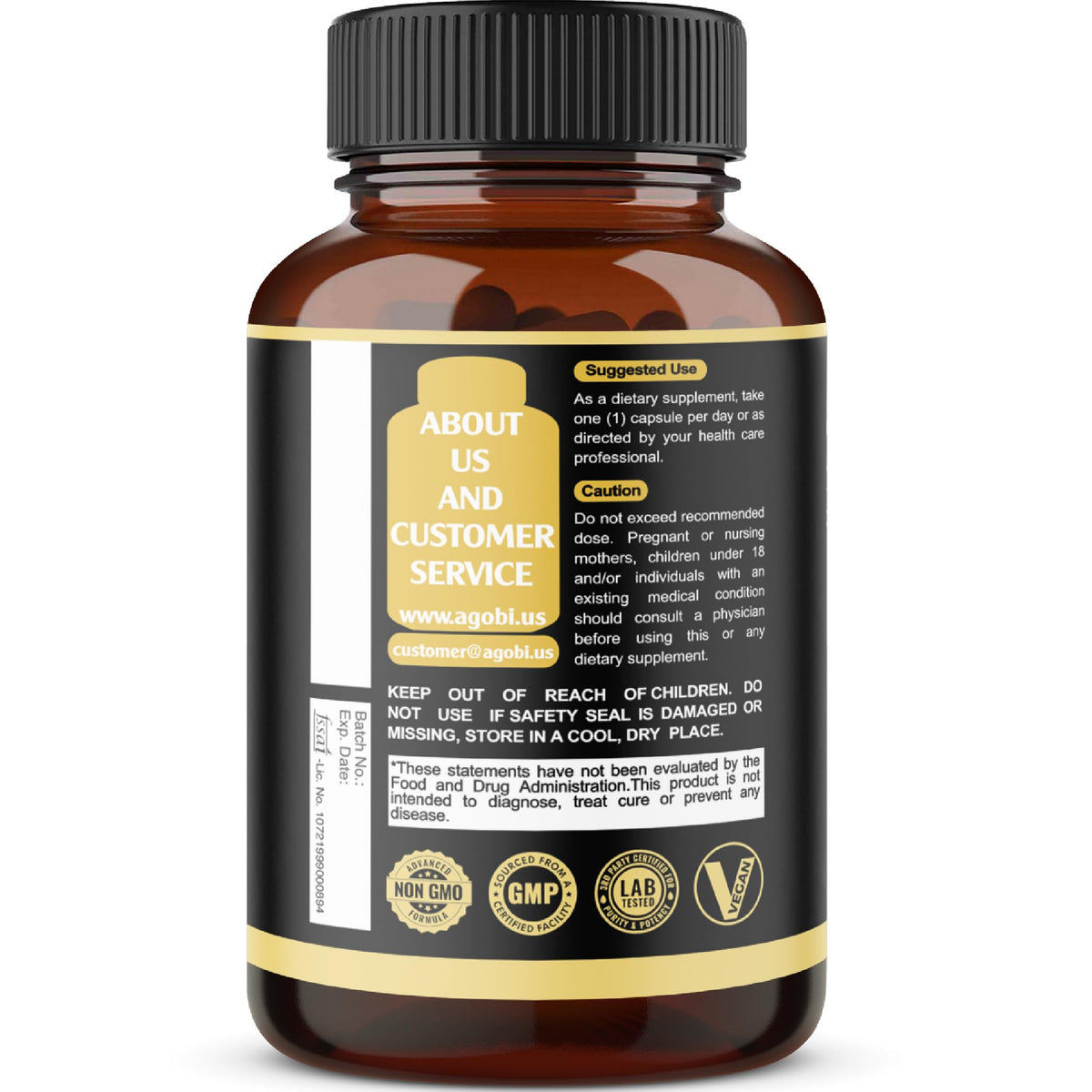 Vue du flacon agobi Ashwagandha avec capsules sur une table