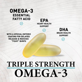 Vue du flacon d'huile de poisson Omega 3 de côté