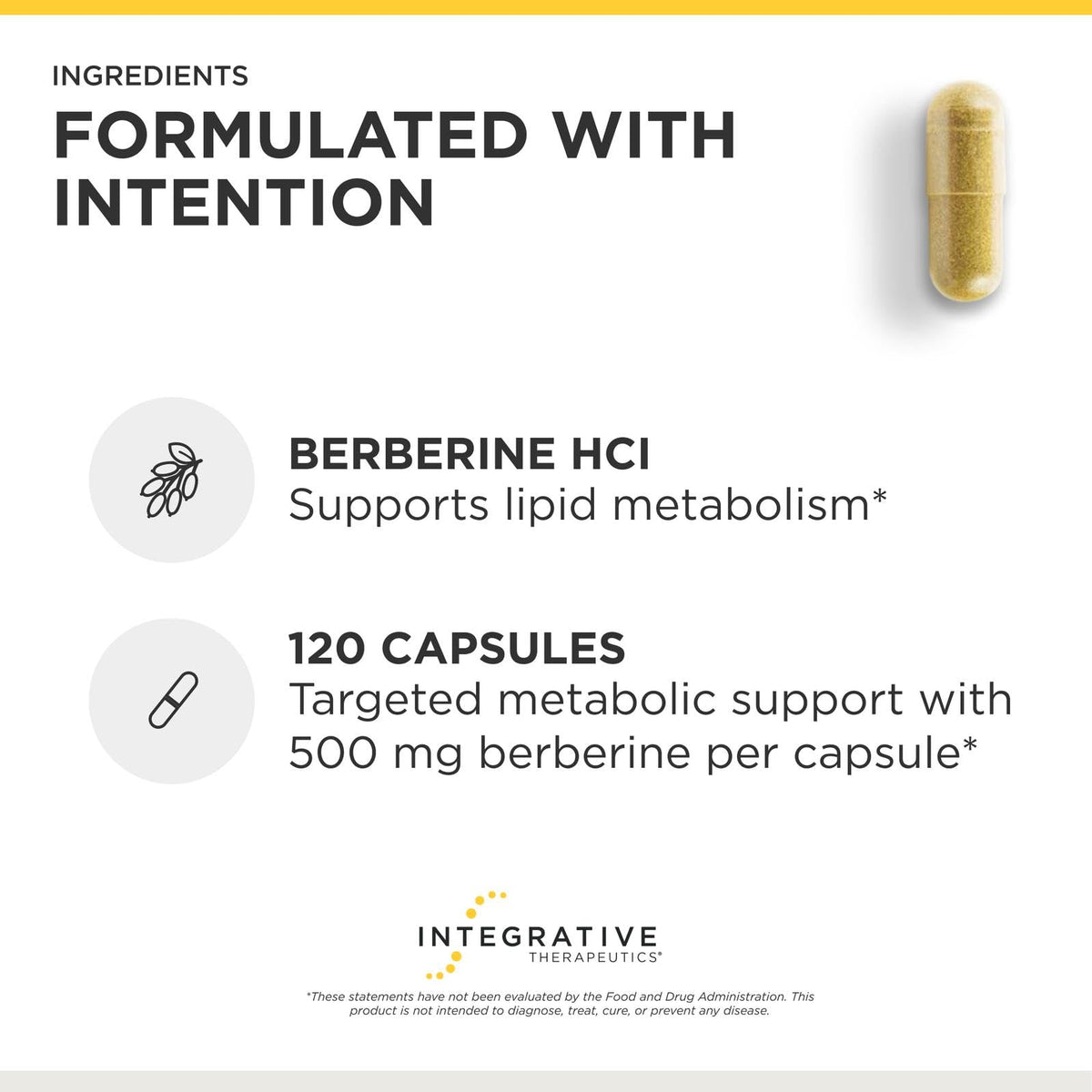 Vue du flacon de Berberine 1500 mg d'Integrative Therapeutics, dimensions et poids