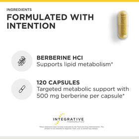 Vue du flacon de Berberine 1500 mg d'Integrative Therapeutics, dimensions et poids