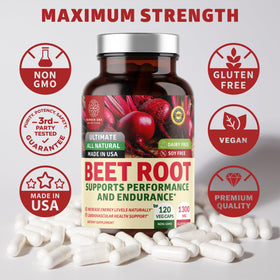 Vue du flacon de capsules de racine de betterave bio ouvert