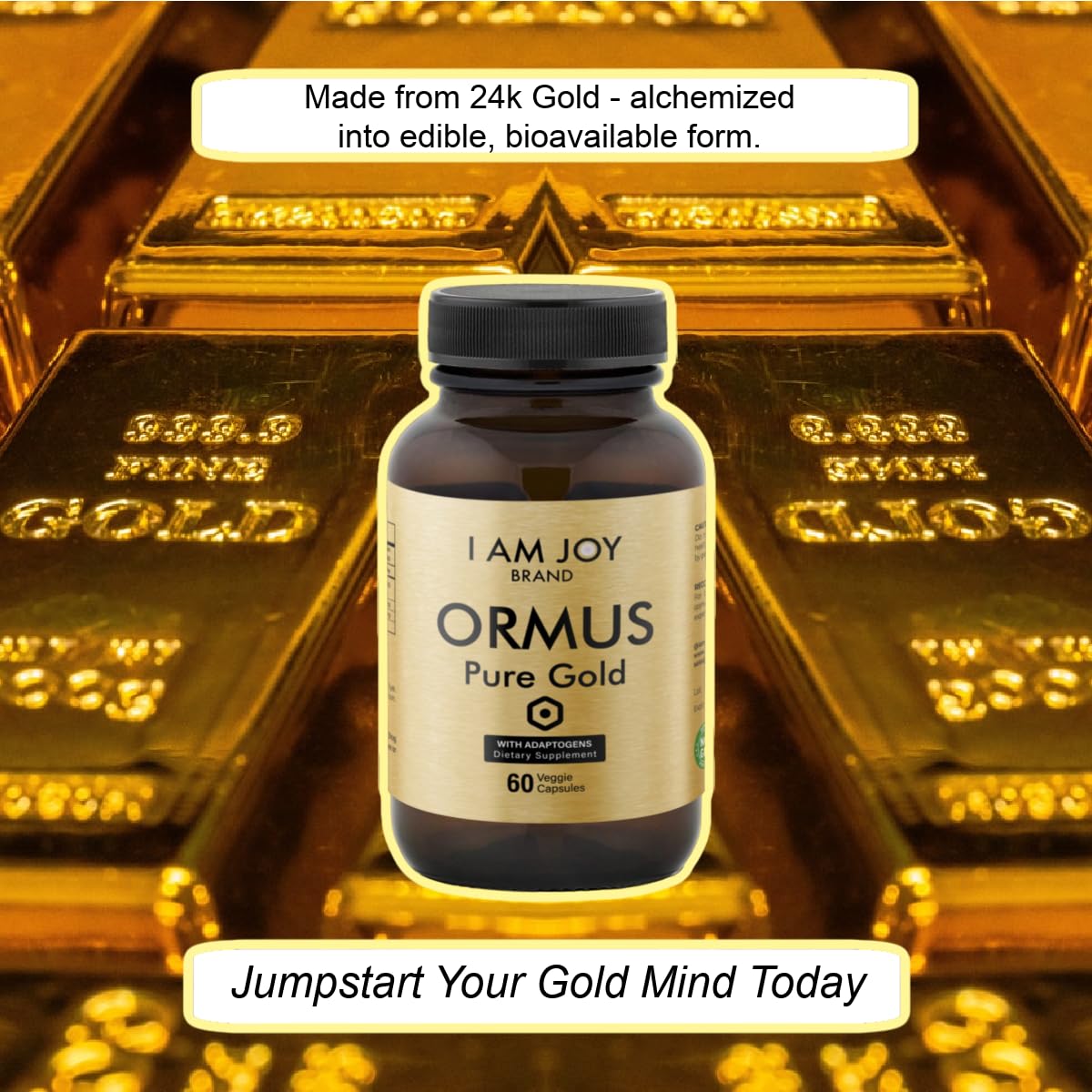 Vue du flacon de capsules Ormus Gold I Am Joy de côté