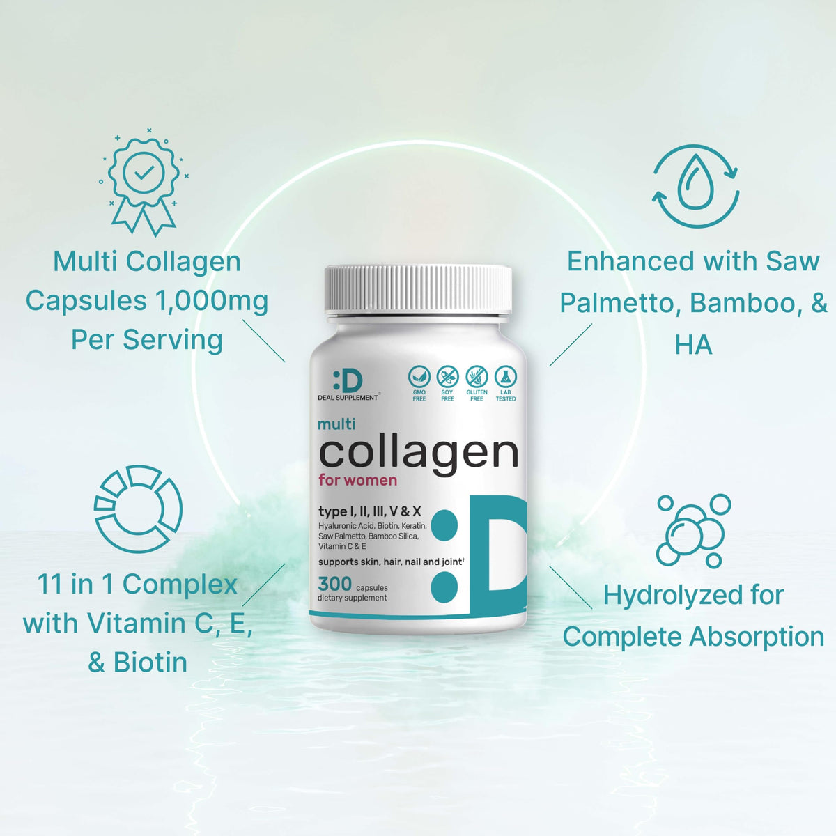 Vue du flacon de collagène DEAL SUPPLEMENT avec le dosage indiqué