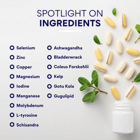 Vue du flacon de Complément Alimentaire avec capsules à côté