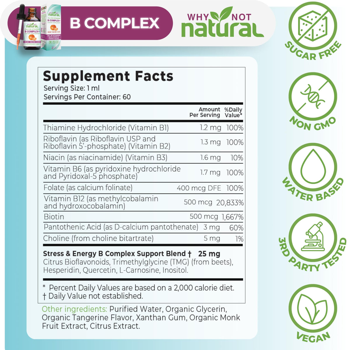 Vue du flacon de Complément B Complex Liquide Why Not Natural
