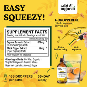 Vue du flacon de complément liquide de curcuma avec goutteuse