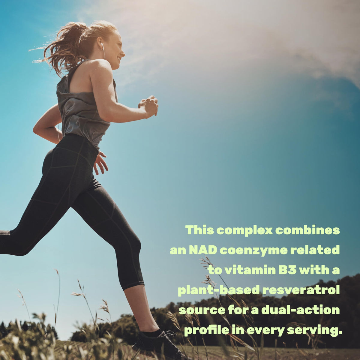 Vue du flacon de complément NAD+ Resvératrol 1 000 mg