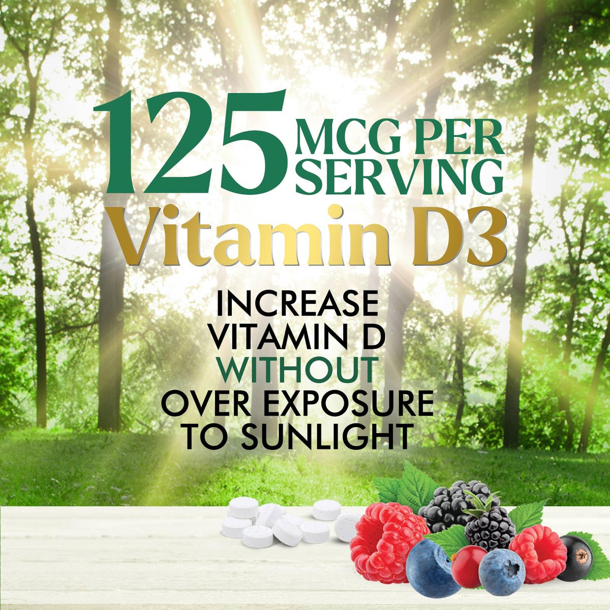 Vue du flacon de comprimés Nature's Nutrition Vitamine D3 5000 IU