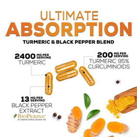 Vue du flacon de Curcuma 2400mg Bio avec capsules à côté