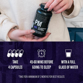 Vue du flacon de Jacked Factory Lean PM Max avec capsules à côté