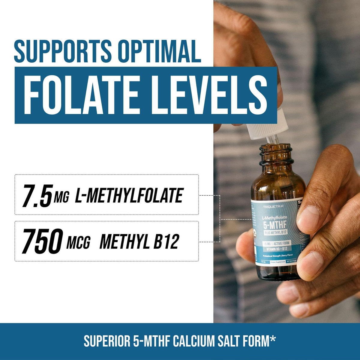 Vue du flacon de L Methylfolate 7,5 mg Triquetra Health