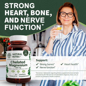 Vue du flacon de Magnésium Chélaté 250mg Natural Nutra ouvert avec comprimés