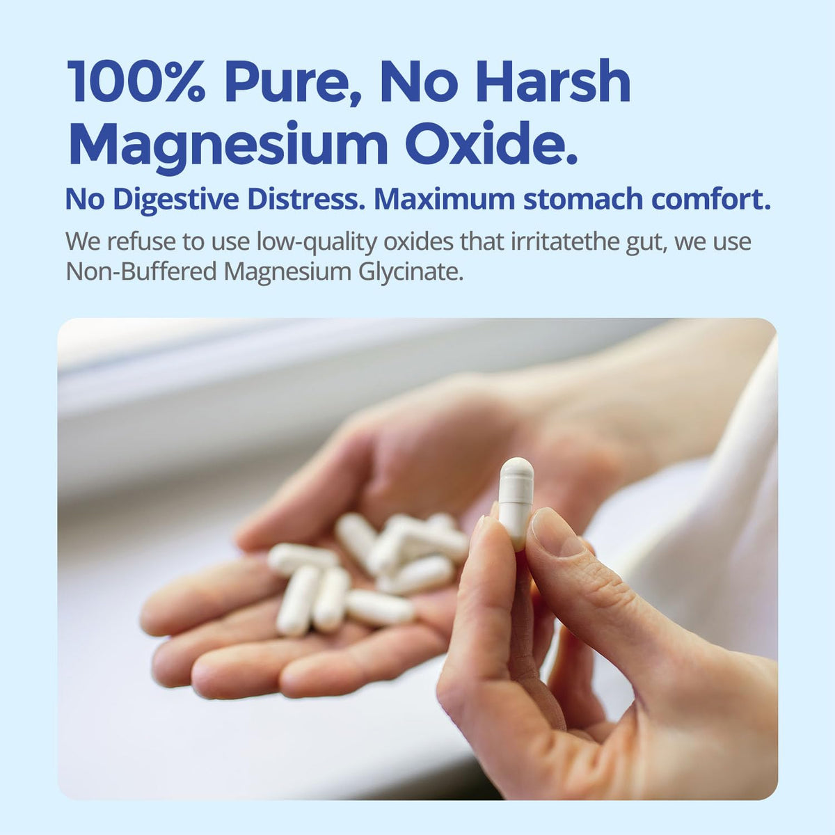 Vue du flacon de magnésium chélaté HojaSana avec capsules à côté