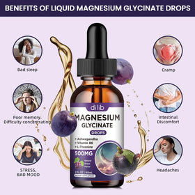 Vue du flacon de magnésium glycinate dilib avec gouttes visibles