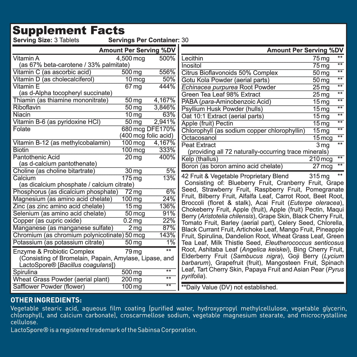 Vue du flacon de multivitamines Dr. Tobias de côté
