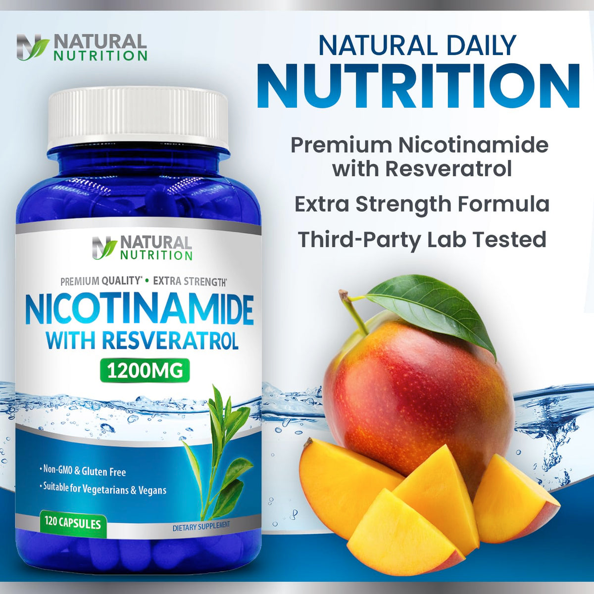 Vue du flacon de Nicotinamide 1200mg avec Resvératrol ouvert