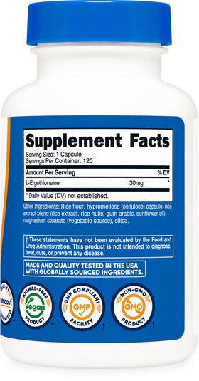 Vue du flacon de Nutricost L-Ergothioneine avec le couvercle ouvert