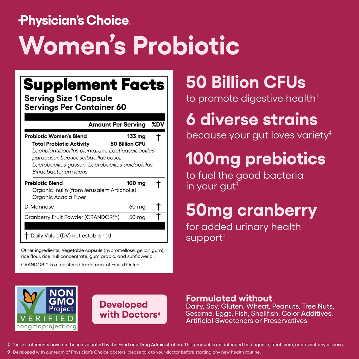 Vue du flacon de probiotiques Physician's CHOICE sur une table