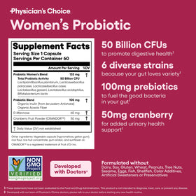 Vue du flacon de probiotiques Physician's CHOICE sur une table