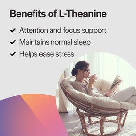 Vue du flacon de PureFormulas L-Theanine ouvert, capsules visibles