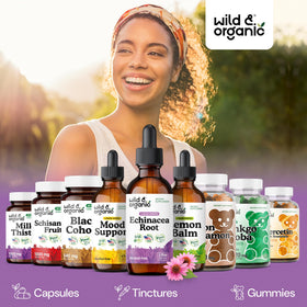 Vue du flacon de teinture d'échinacée Wild & Organic avec son bouchon