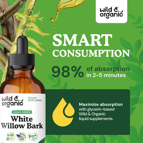 Vue du flacon de teinture d'écorce de saule blanc Wild & Organic