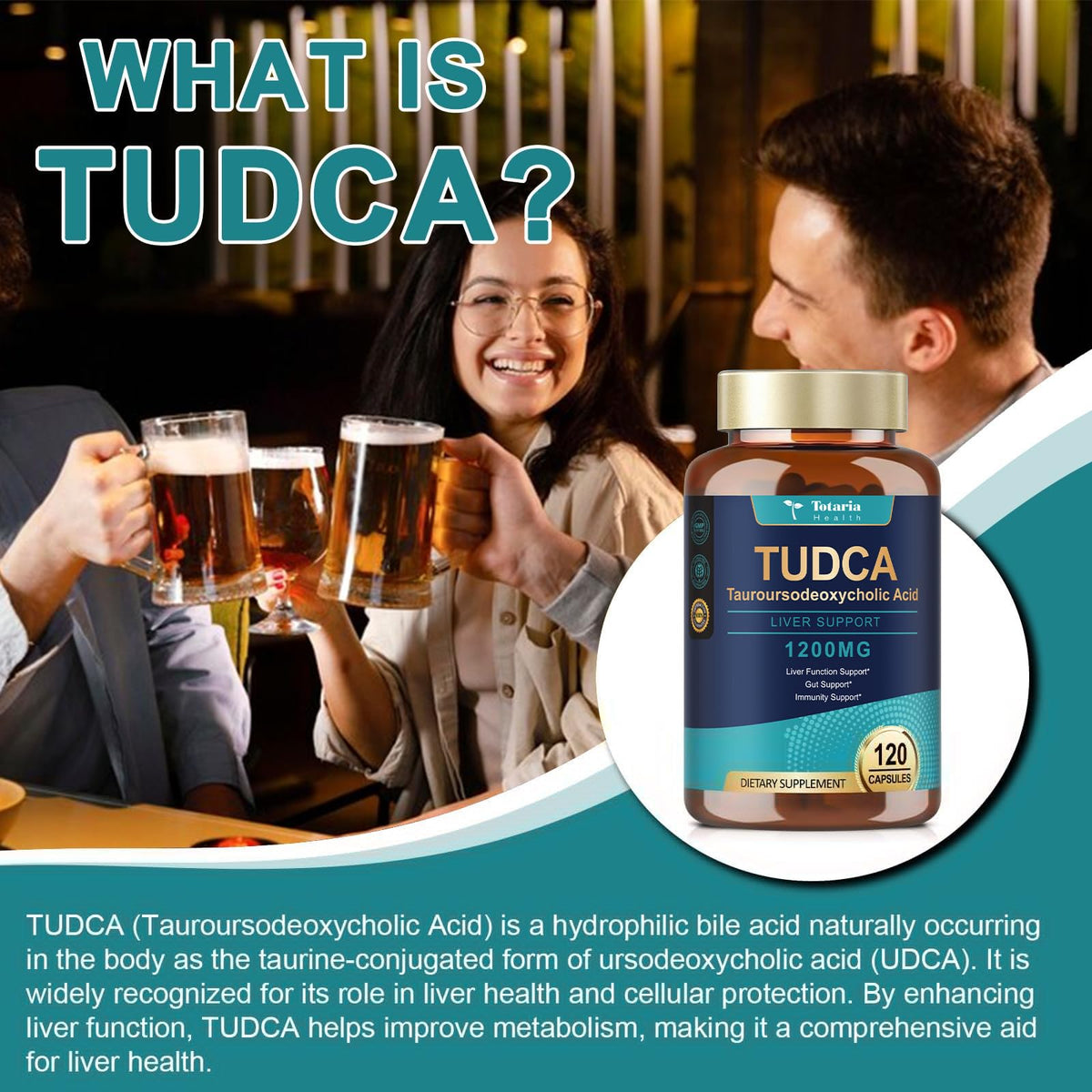 Vue du flacon de Totaria TUDCA 1200mg ouvert