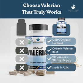 Vue du flacon de valériane bio avec capsules à l'intérieur