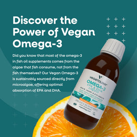 Vue du flacon de VEGETOLOGY Omega 3 Vegan 800mg de côté