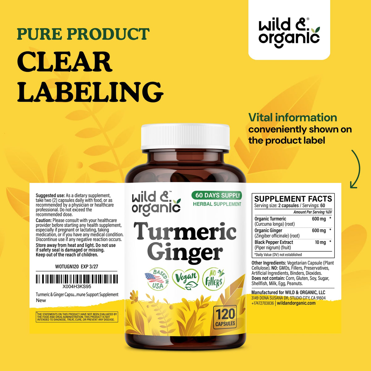 Vue du flacon de Wild & Organic avec capsules à l'intérieur