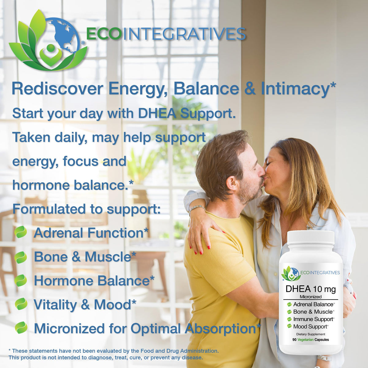 Vue du flacon EcoIntegratives DHEA 10mg avec capsules à l'intérieur