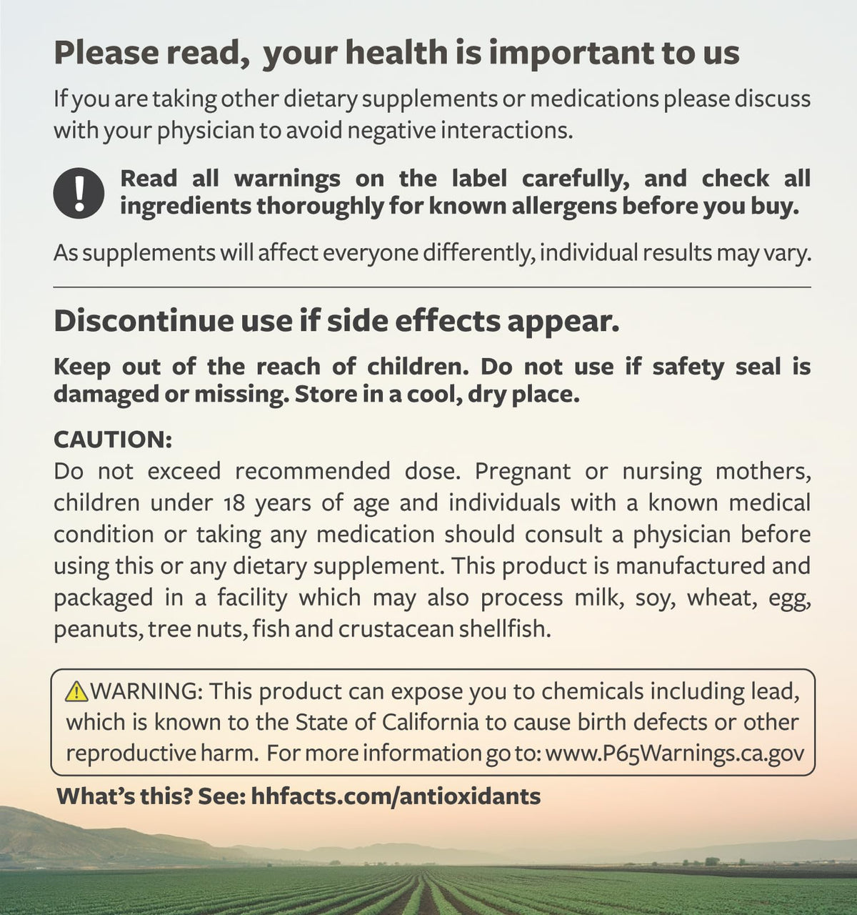 Vue du flacon Healths Harmony Antioxydants avec capsules