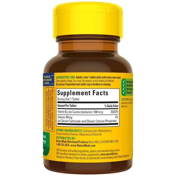 Vue du flacon Nature Made Vitamine B12 500 mcg de côté