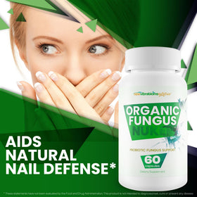 Vue du flacon Organic Fungus Nuker avec capsules à côté
