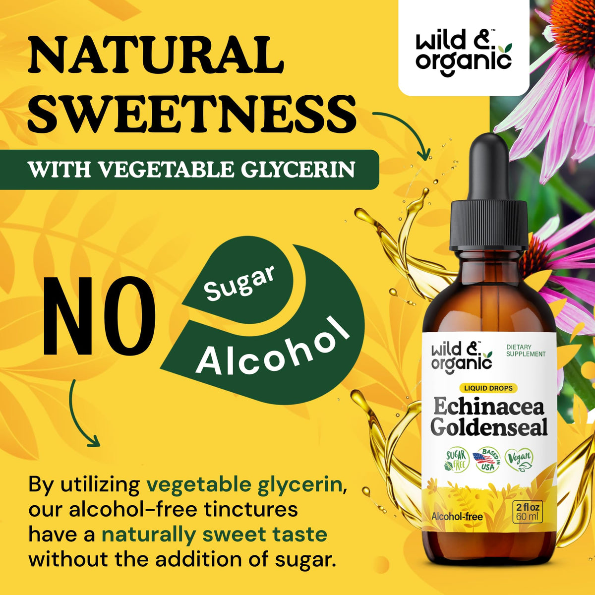 Vue du flacon Wild & Organic Echinacea Goldenseal avec dosage