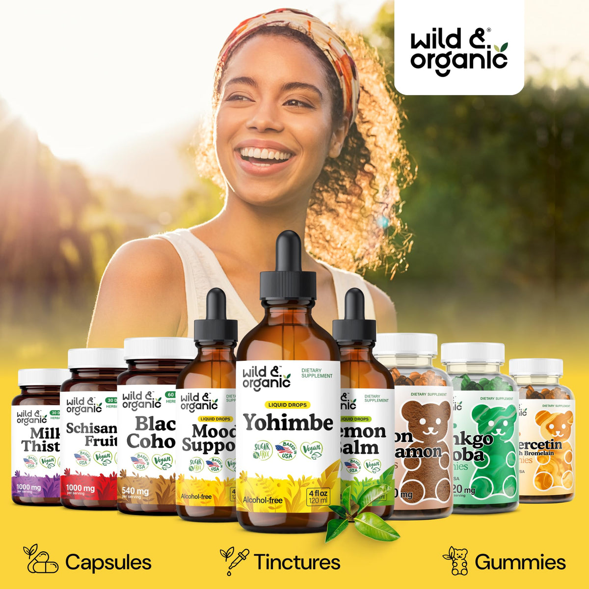 Vue du flacon Wild & Organic Yohimbe 4 oz sur une table