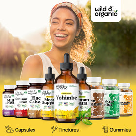 Vue du flacon Wild & Organic Yohimbe 4 oz sur une table