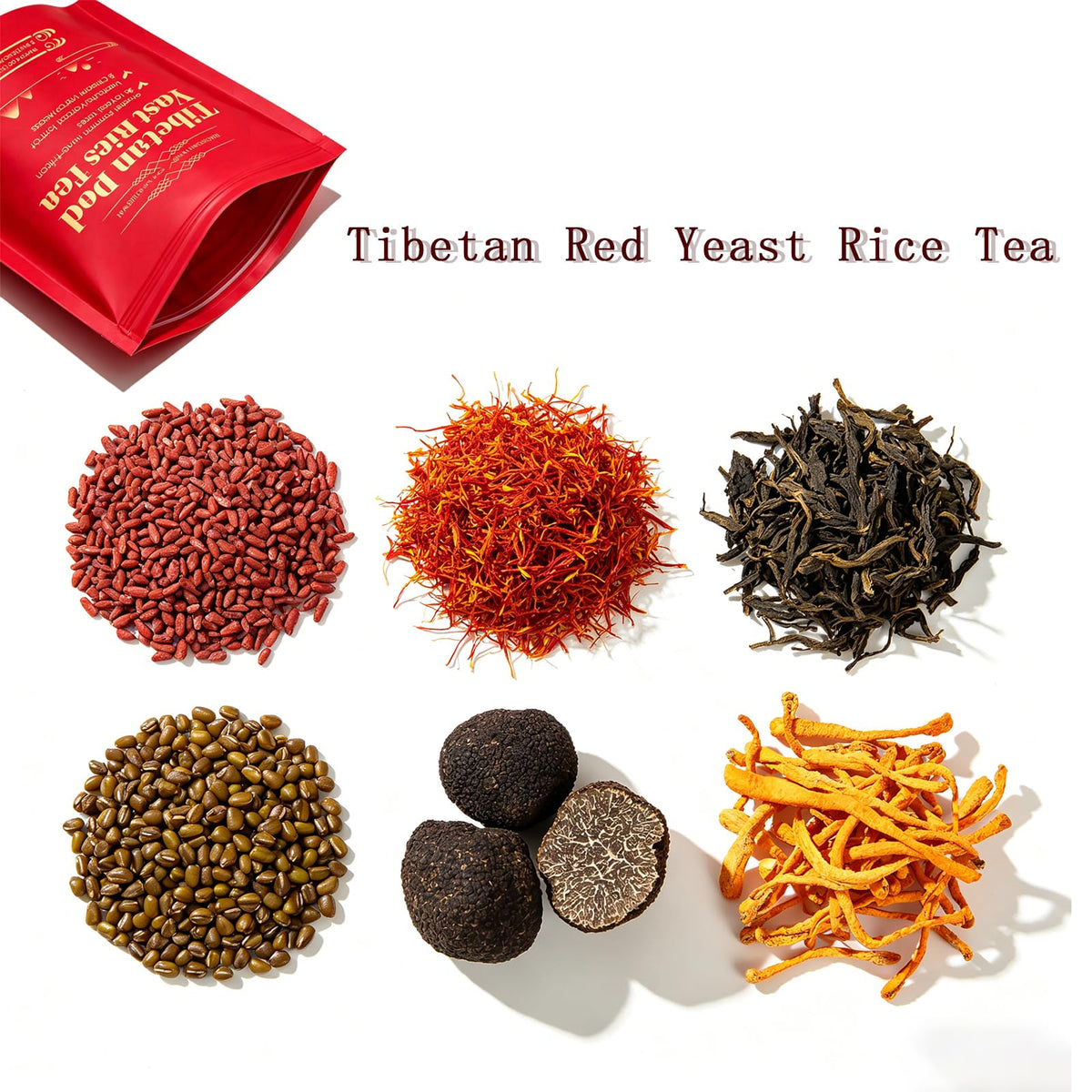 Vue du paquet de tisane de riz rouge tibétain avec informations nutritionnelles
