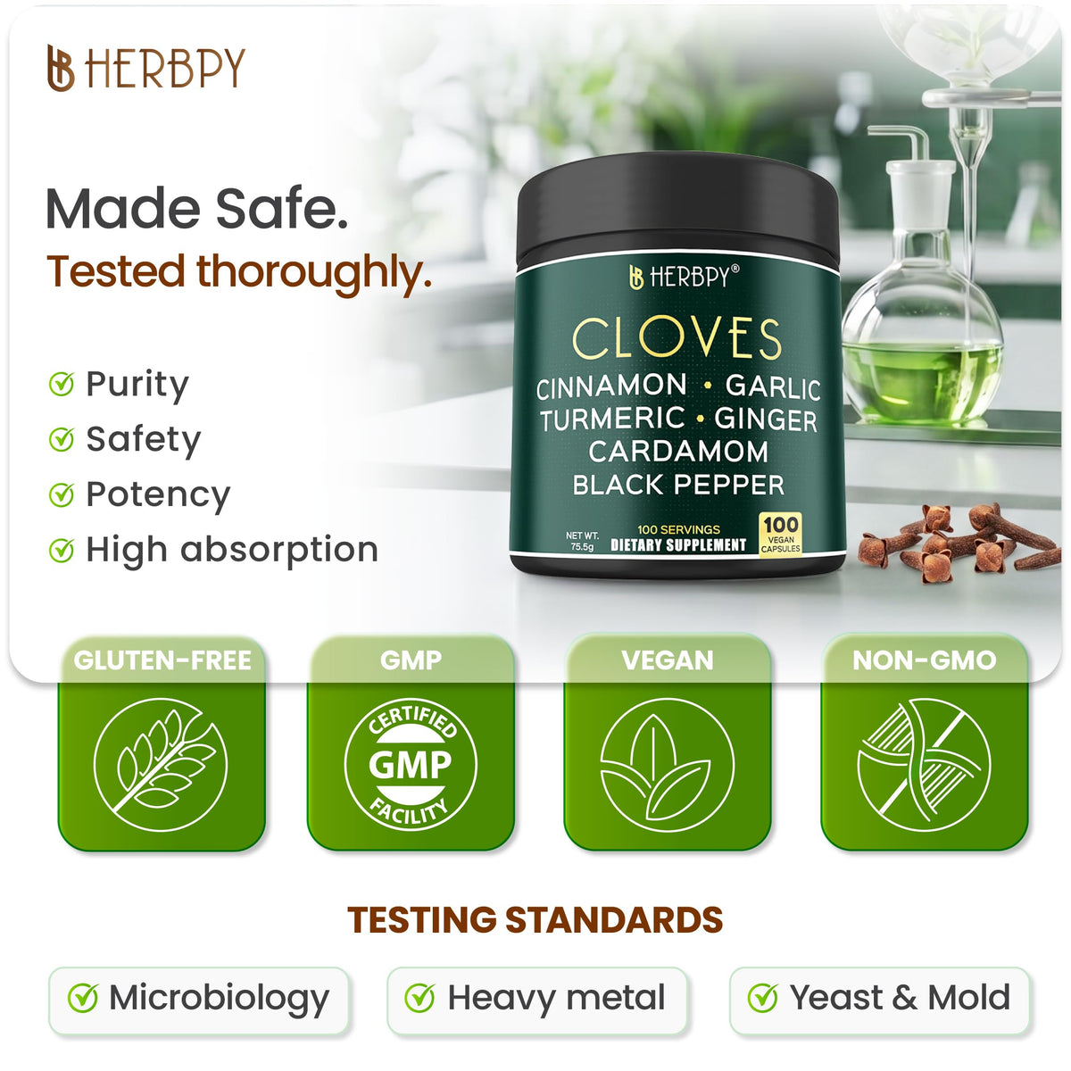 Vue du pot de capsules Herbpy 7 en 1 500 mg