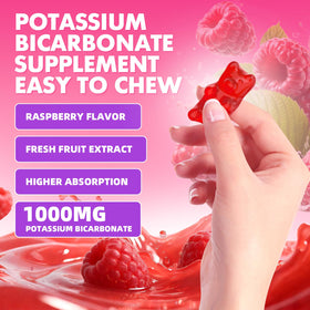 Vue du pot de gummies de potassium GrnLife avec un fond neutre