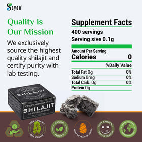 Vue du pot de Sayan Shilajit Résine avec étiquette