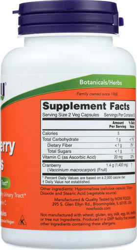 Vue du produit concentré de canneberge NOW Foods avec des ingrédients