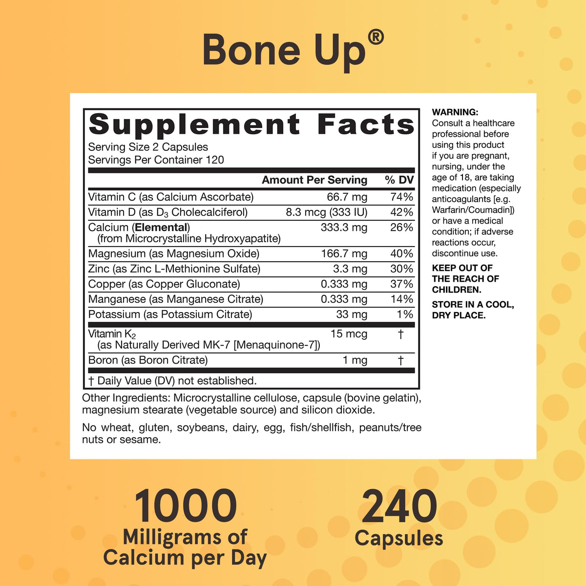 Vue du produit Jarrow Formulas BoneUp avec une main