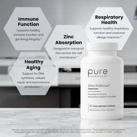 Vue du Zinc Defense Pure Therapro Rx avec capsules sur une table